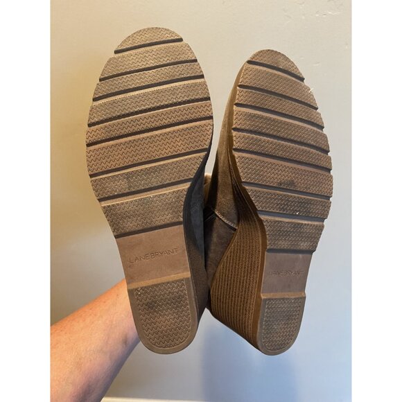 Lane Bryant Emma Women's 10 WIDE Faux Fur Trim & Suede Ankle Wedge Booties - Picture 9 of 9